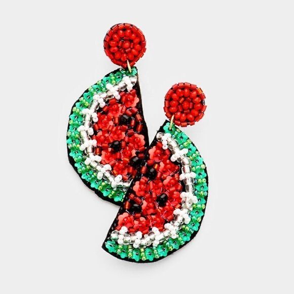Watermelon Seed Bead Earrings  - Picture 3 of 3
